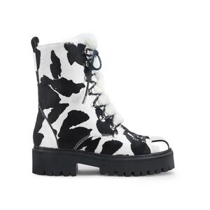 IAMJENNIFERLE Black & White Cow-Print Lace-Up Combat Boot 37